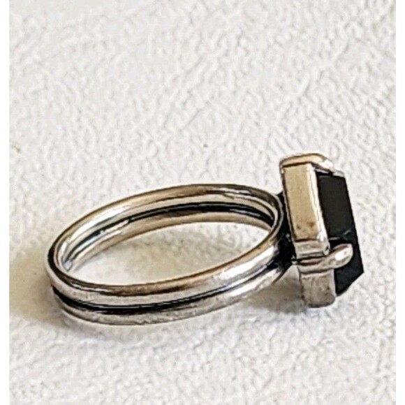 SILPADA 925 Sterling Silver DBL Band 6 Black Agate Hexagon Ring R3263 - Picture 4 of 6